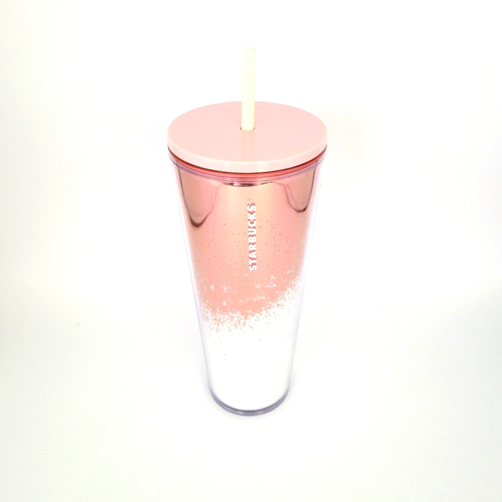 Starbucks 2019 Cascading Snow Mirror Rose Gold Tumbler 24 Oz